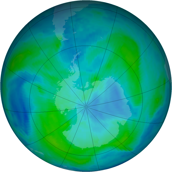 Antarctic ozone map for 28 February 1997